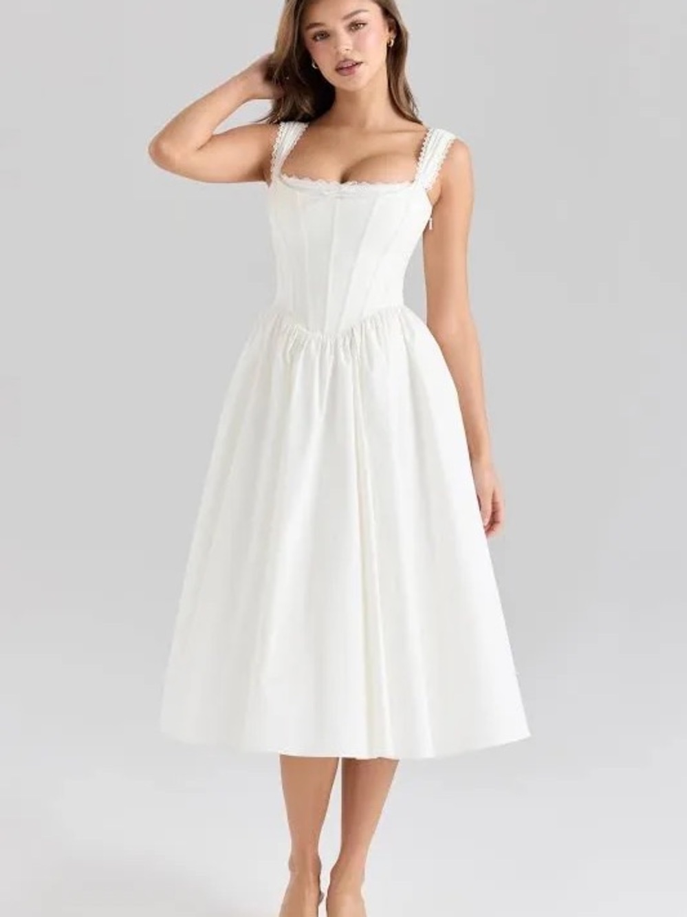 House of CB Amara White Stretch Cotton Corset Midi Dress